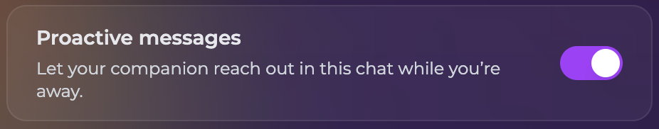 Chat Settings with the Proactive messages toggle enabled for this conversation